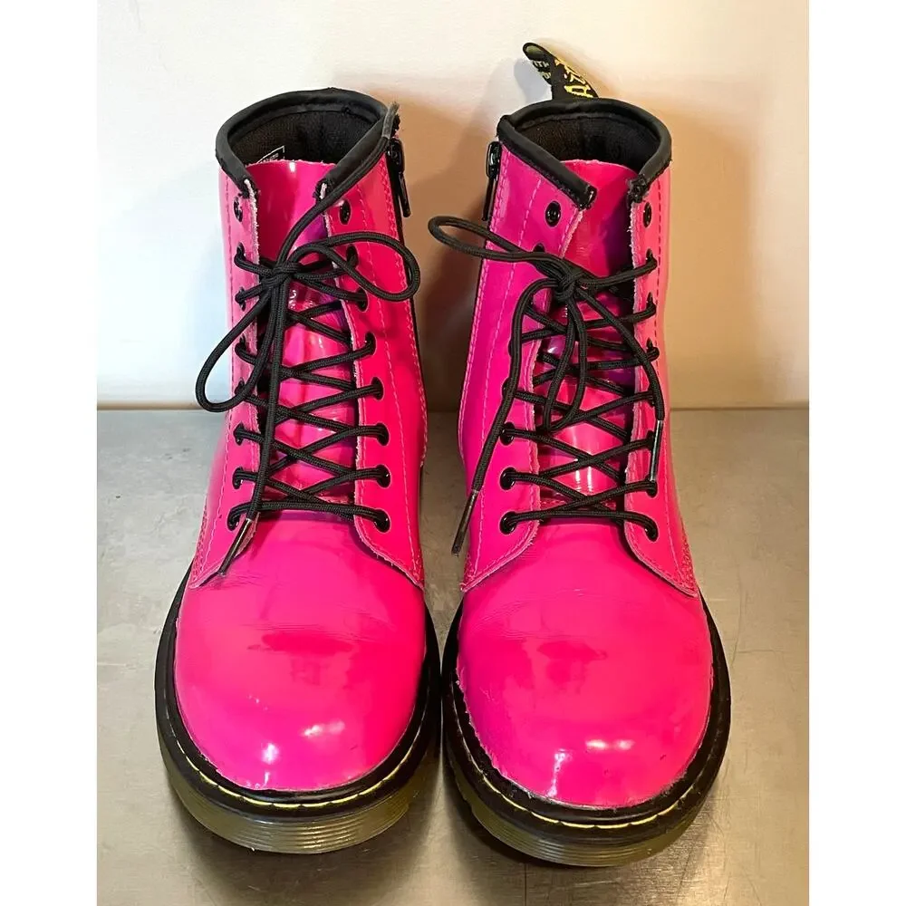 Dr Martens Kids Size 4 Pink Delaney Glossy Leather Side Zip Lace Boots